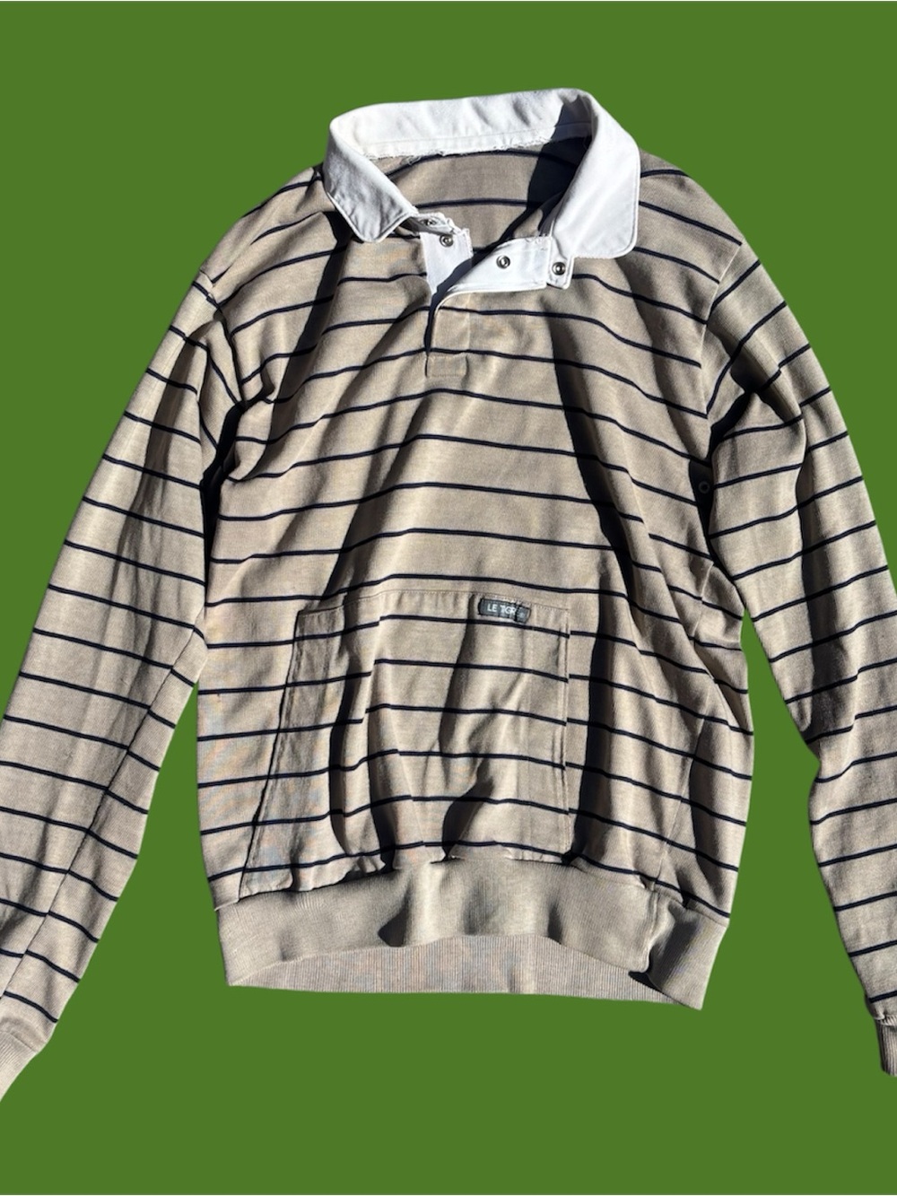 Le Tigre Khaki and Navy Striped Crewneck with White Collar